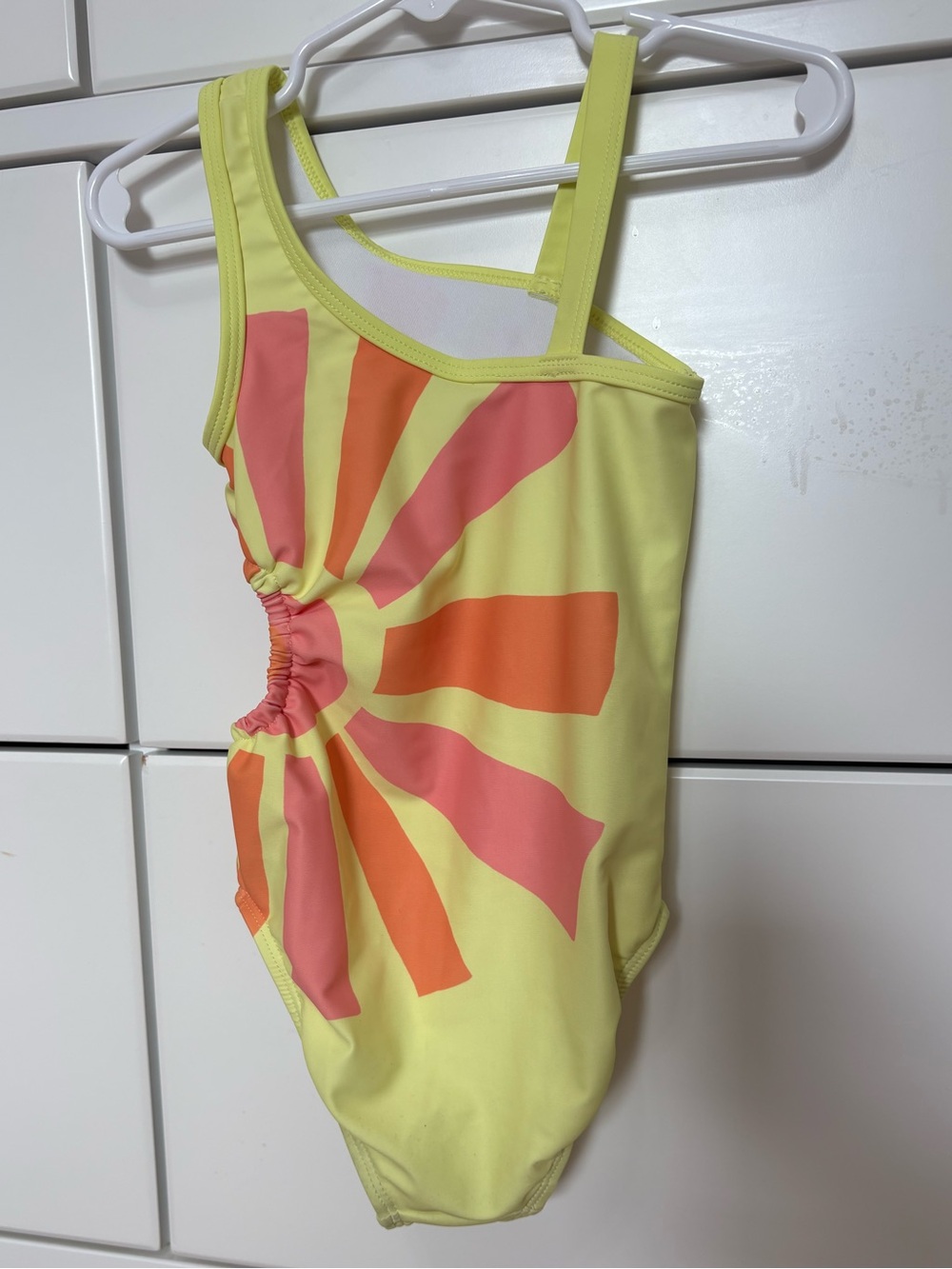 Old Navy Neon Yellow Girls One-Shoulder Swimsuit Summer Toddler